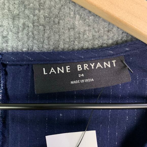 NEW $99 Lane Bryant SIZE 24 Blue Silver Striped V-Neck Sleeveless Jumpsuit - Picture 9 of 12